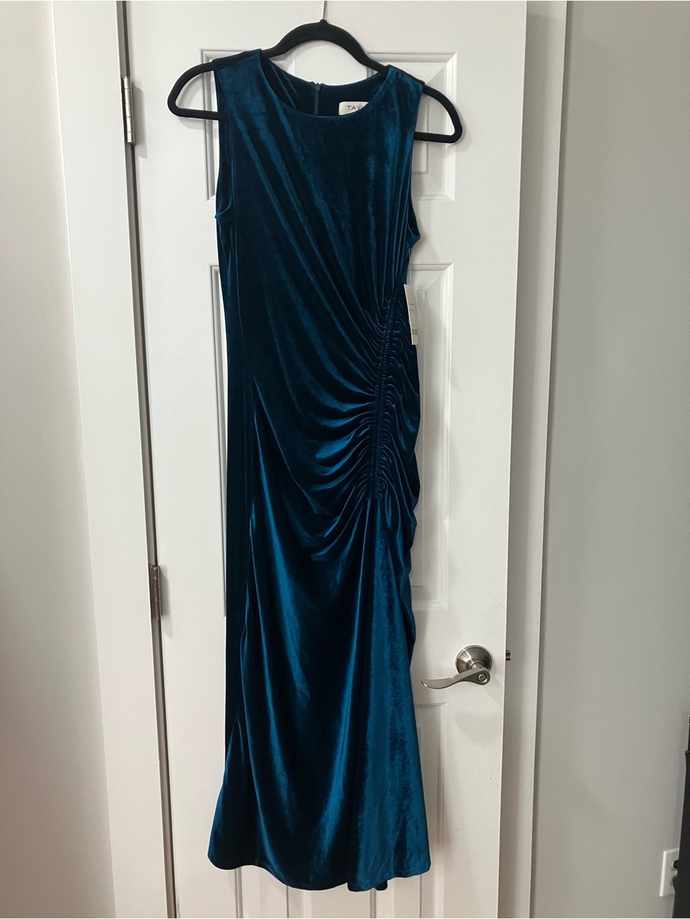 Taylor Teal Velvet Ruched Maxi Dress